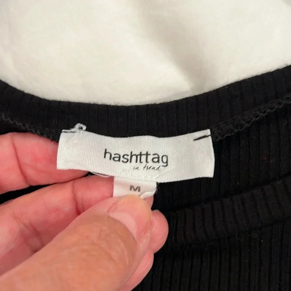 Hashtag Black Ribbed Crop Tee - Picture 2 of 4